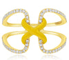 .35CT DIAMOND & YELLOW ENAMEL 14K YELLOW GOLD 3D CRISS CROSS DOUBLE HEART X RING