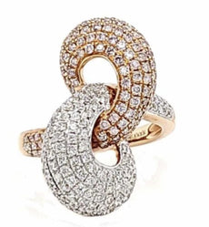 LARGE 1.72CT WHITE & PINK DIAMOND 18K WHITE ROSE GOLD CRISS CROSS LOVE KNOT RING