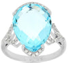 EXTRA LARGE 10.13CT DIAMOND & AAA BLUE TOPAZ 14KT WHITE GOLD PEAR SHAPE FUN RING