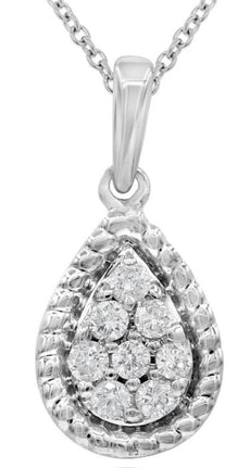 .14CT DIAMOND 14KT WHITE GOLD 3D CLUSTER TEAR DROP FILIGREE FUN FLOATING PENDANT