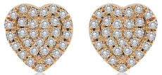 ESTATE .17CT DIAMOND 14KT ROSE GOLD CLASSIC PAVE HEART SHAPE LOVE STUD EARRINGS