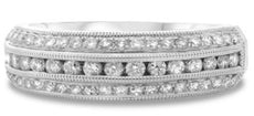 WIDE .59CT DIAMOND 14KT WHITE GOLD 3 ROW FILIGREE SEMI ETERNITY ANNIVERSARY RING