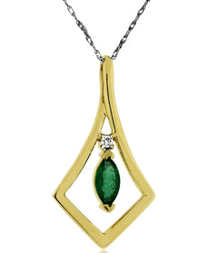 .35CT DIAMOND & AAA EMERALD 14K YELLOW GOLD 3D MARQUISE TEAR DROP PENDANT