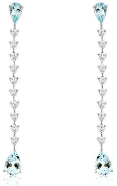ESTATE 1.85CT DIAMOND & AAA AQUAMARINE 14K WHITE GOLD TEAR DROP HANGING EARRINGS