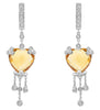 LARGE 12.05CT DIAMOND & AAA CITRINE 14KT WHITE GOLD HEART SHAPE HANGING EARRINGS