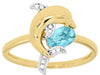 ESTATE .58CT DIAMOND & AAA BLUE TOPAZ 14KT YELLOW GOLD 3D HAPPY DOLPHIN FUN RING