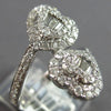 LARGE 1.3CT DIAMOND 14KT WHITE GOLD 3D ROUND & BAGUETTE DOUBLE HEART LOVE RING