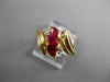 .77CT DIAMOND & AAA RUBY 14KT YELLOW GOLD MARQUISE & ROUND 3 STONE DIAGONAL RING