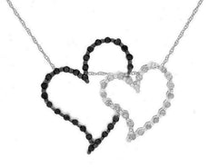 .16CT WHITE & BLACK DIAMOND 14K WHITE GOLD 3D DOUBLE HEART LOVE FLOATING PENDANT|WC3889B-1