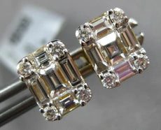 .97CT DIAMOND 18K YELLOW GOLD ROUND & BAGUETTE CLUSTER INVISIBLE SQUARE EARRINGS