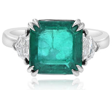 ESTATE LARGE 5.91CT DIAMOND & AAA EMERALD 18K WHITE GOLD SQUARE & TRAPEZOID RING