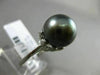 ESTATE LARGE .38CT DIAMOND 18KT WHITE GOLD TAHITIAN PEARL FLOWER SOLITARE RING