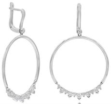 LARGE .96CT DIAMOND 18K WHITE GOLD ROUND CIRCULAR LEVERBACK FUN HANGING EARRINGS