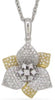 .47CT DIAMOND 14KT 2 TONE GOLD 3D ROUND MULTI LEAF ROSE FLOWER FLOATING PENDANT