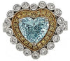 2.74CT WHITE GREEN & FANCY YELLOW DIAMOND 18KT 2 TONE GOLD HALO ENGAGEMENT RING