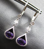 1.06CT DIAMOND & AAA AMETHYST 14KT WHITE GOLD 3D OVAL & ROUND LEVERBACK EARRINGS