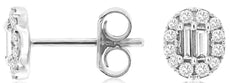 .28CT DIAMOND 14KT WHITE GOLD 3D ROUND & BAGUETTE CLUSTER FLOWER STUD EARRINGS