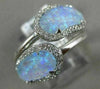 ESTATE .27CT DIAMOND & AAA OPAL 14KT WHITE GOLD 3D HALO CIRSS CROSS DOUBLE RING