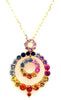 2.17CT AAA MULTI COLOR SAPPHIRE 18K YELLOW GOLD DOUBLE CIRCULAR FLOATING PENDANT