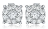 1.02CT DIAMOND 14KT WHITE GOLD 3D SOLITAIRE HALO FLOWER FILIGREE STUD EARRINGS