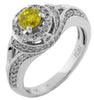 1.0CT WHITE & FANCY YELLOW DIAMOND 14KT WHITE GOLD 3D ROUND HALO ENGAGEMENT RING