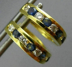 ESTATE .72CT DIAMOND & AAA SAPPHIRE 14KT YELLOW GOLD 3D HUGGIE EARRINGS #25790