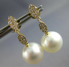 ESTATE LARGE .45CT DIAMOND & AAA SOUTH SEA PEARL 18KT YELLOW GOLD CLASSIC LEAF EARRINGS