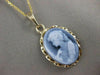 ESTATE 14K YELLOW GOLD BLUE AGATE GIRL WITH PEARLS CAMEO PENDANT + CHAIN #21501