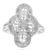 ESTATE .13CT DIAMOND 14KT WHITE GOLD 3D ROUND FLOWER OPEN FILIGREE FUN RING