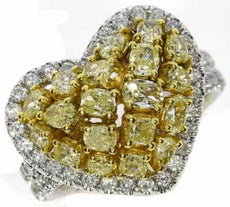 LARGE 2.99CT WHITE & FANCY YELLOW DIAMOND 18KT 2 TONE GOLD MULTI SHAPE LOVE RING