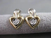ANTIQUE OLD MINE CUT DIAMOND 14K WHITE YELLOW GOLD HANGING HEART EARRINGS #21076