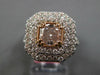 LARGE GIA 1.82CT WHITE & PINK DIAMOND 18K WHITE & ROSE GOLD HALO ENGAGEMENT RING