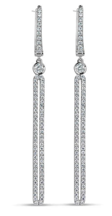 ESTATE 1.14CT DIAMOND 18KT WHITE GOLD 3D CLASSIC DOUBLE BAR HANGING EARRINGS