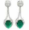 LARGE 14.49CT DIAMOND & AAA EMERALD 18KT WHITE GOLD PEAR SHAPE FLOWER EARRINGS