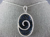 ESTATE LARGE 3.51CT DIAMOND & AAA SAPPHIRE 18K WHITE GOLD OVAL SWIRL FUN PENDANT