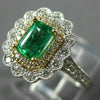 ESTATE WIDE 1.08CT DIAMOND AAA EMERALD 14KT TWO TONE GOLD FLOWER ENGAGEMENT RING