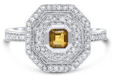 .67CT DIAMOND & AAA CITRINE 14KT WHITE GOLD EMERALD CUT & ROUND DOUBLE HALO RING