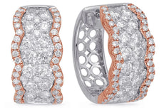 LARGE 2.42CT DIAMOND 14K WHITE & ROSE GOLD MULTI ROW ROUND HOOP HANGING EARRINGS