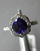 ESTATE 1.1CT DIAMOND & AAA AMETHYST 14KT WHITE GOLD 3D CLASSIC FLOWER LOVE RING