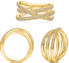 WIDE .36CT DIAMOND 14KT YELLOW GOLD 3D MULTI ROW CRISS CROSS INFINITY LOVE RING
