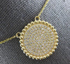 LARGE .84CT DIAMOND 14KT YELLOW GOLD CLASSIC PAVE CIRCULAR BEADED LOVE NECKLACE