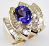 LARGE 4.2CT DIAMOND & AAA TANZANITE 14KT YELLOW GOLD 3D BAGUETTE ENGAGEMENT RING