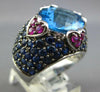 LARGE 13.18CT AAA BLUE TOPAZ SAPPHIRE & RUBY 18KT WHITE GOLD 3D MULTI HEART RING