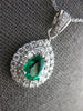 LARGE 1.70CT DIAMOND & AAA EMERALD 14KT WHITE GOLD 3D PEAR SHAPE PENDANT #27052