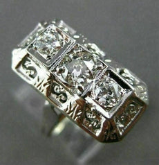 ANTIQUE WIDE .62 OLD MINE DIAMOND 14K WHITE GOLD 3D 3 STONE FILIGREE RING #22447