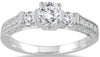 ESTATE 1.0CT DIAMOND 14KT WHITE GOLD 3D ROUND 3 STONE CLASSIC ENGAGEMENT RING