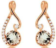 .99CT DIAMOND & AAA MORGANITE 14KT ROSE GOLD ROUND SMEI BEZEL HANGING EARRINGS