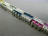 ESTATE WIDE 9.24CT DIAMOND & AAA MULTI GEM 14K WHITE GOLD SQUARE TENNIS BRACELET