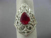 ESTATE EXTRA LARGE 3.05CT DIAMOND & AAA PEAR SHAPE RUBY 14KT WHITE GOLD 3D RING