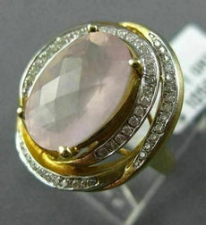 ESTATE 4.43CT DIAMOND & AAA OVAL PINK QUARTZ 14KT YELLOW GOLD 3D FLOWER FUN RING